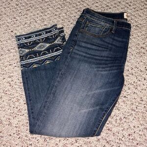 DRIFTWOOD Blue and Tan Patterned Women's Ankle Jeans
